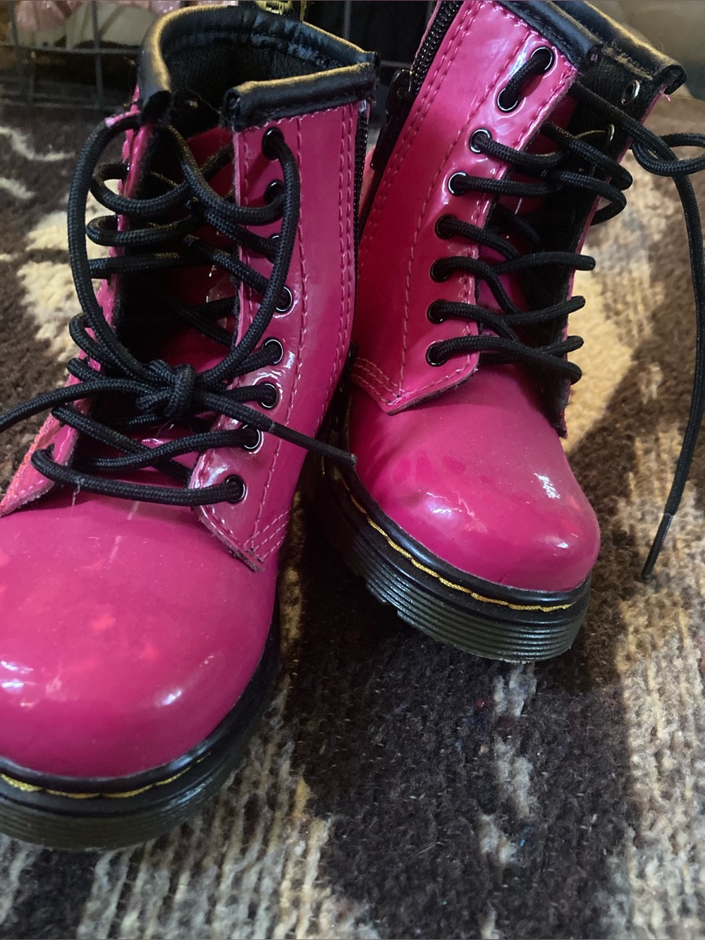 Dr. Martens Pink Patent Lace-Up Kids Boots